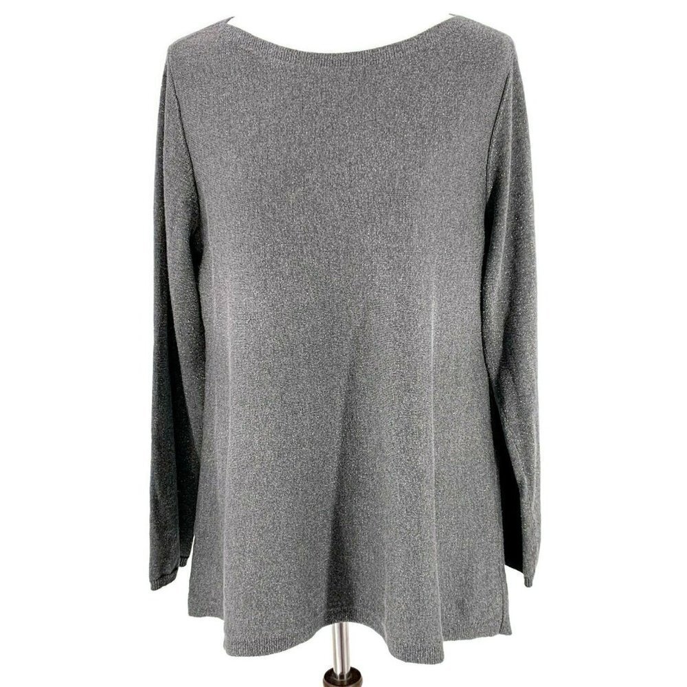 EILEEN FISHER Ash Gray Metallic Shimmer Organic Cotton Sweater Size L